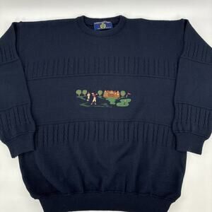 Vintage Blarney Castle Designs Sweater Men XL Blue Knit Wool Ireland Golf Chunky